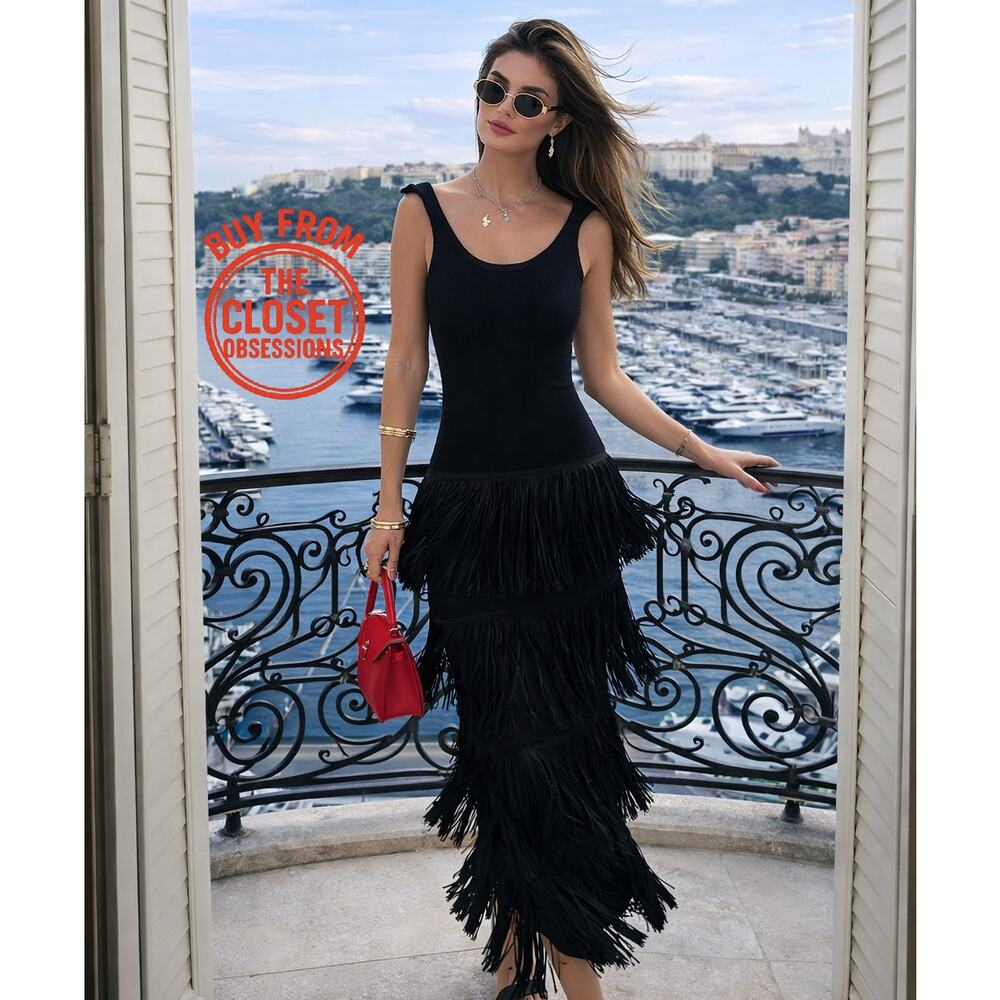 LAST ONE!!! MANGO x SIMON MILLER Knit Maxi Dress Tiered Fringe NWT